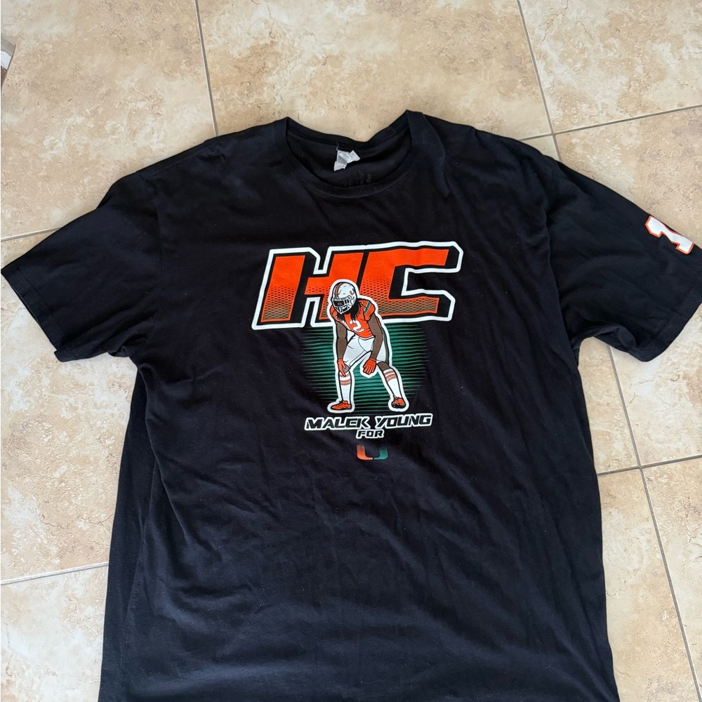 Black Malek Young University of Miami, Miami Hurricanes T-shirt